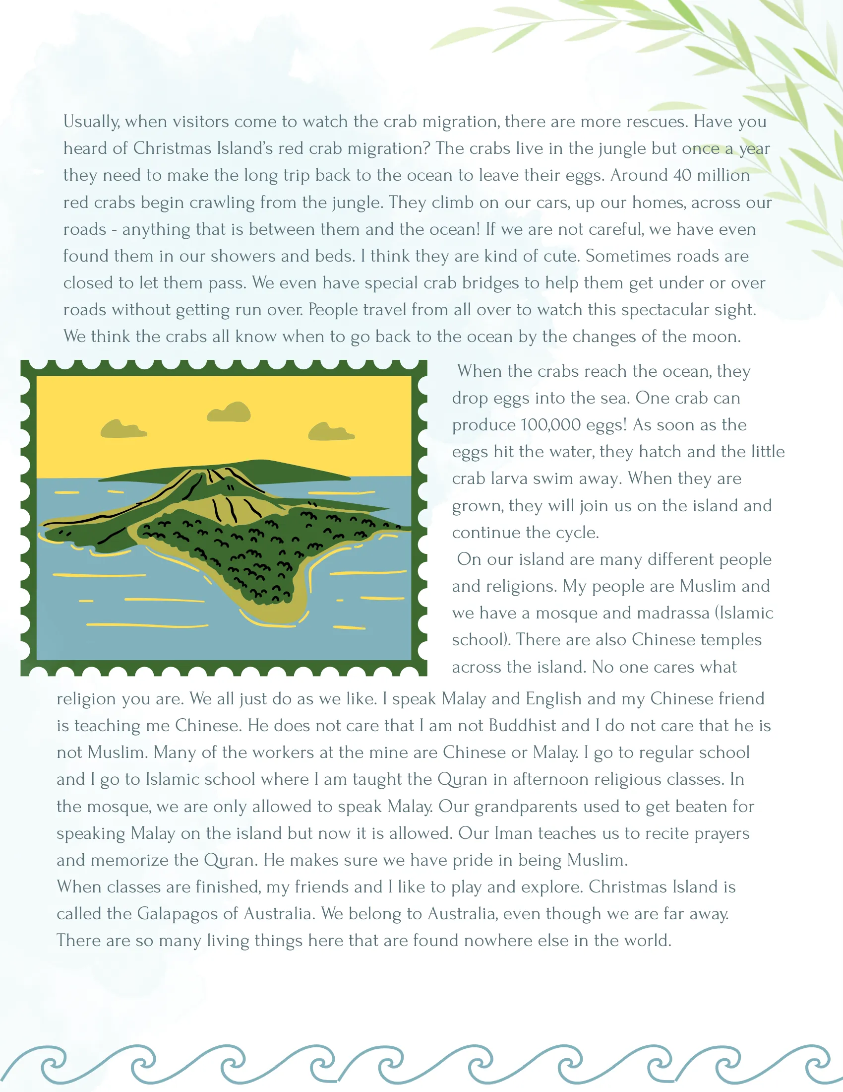 Christmas Island Wonder Letter with wildlife illustrations and activities